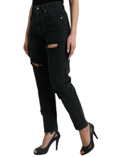 Load image into Gallery viewer, Dolce &amp; Gabbana Black Cotton High Waist Tattered Denim Jeans
