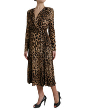 Load image into Gallery viewer, Dolce &amp; Gabbana Brown Leopard Print Wrap Effect Midi Dress
