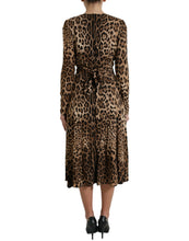 Load image into Gallery viewer, Dolce &amp; Gabbana Brown Leopard Print Wrap Effect Midi Dress
