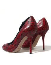 Load image into Gallery viewer, Dolce &amp; Gabbana Red Almond Toe Snakeskin Pumps with Lace Socks
