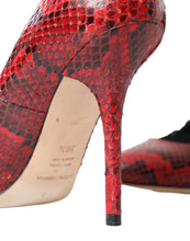 Load image into Gallery viewer, Dolce &amp; Gabbana Red Almond Toe Snakeskin Pumps with Lace Socks
