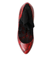 Load image into Gallery viewer, Dolce &amp; Gabbana Red Almond Toe Snakeskin Pumps with Lace Socks

