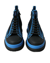 Load image into Gallery viewer, Dolce &amp; Gabbana Black Blue Canvas Cotton High Top Sneakers Shoes
