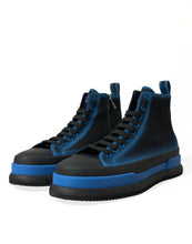 Load image into Gallery viewer, Dolce &amp; Gabbana Black Blue Canvas Cotton High Top Sneakers Shoes
