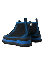 Load image into Gallery viewer, Dolce &amp; Gabbana Black Blue Canvas Cotton High Top Sneakers Shoes
