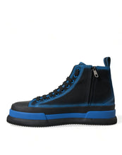 Load image into Gallery viewer, Dolce &amp; Gabbana Black Blue Canvas Cotton High Top Sneakers Shoes
