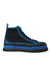 Load image into Gallery viewer, Dolce &amp; Gabbana Black Blue Canvas Cotton High Top Sneakers Shoes
