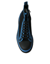 Load image into Gallery viewer, Dolce &amp; Gabbana Black Blue Canvas Cotton High Top Sneakers Shoes
