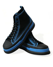 Load image into Gallery viewer, Dolce &amp; Gabbana Black Blue Canvas Cotton High Top Sneakers Shoes
