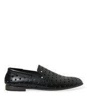 Load image into Gallery viewer, Dolce &amp; Gabbana Black Leather Perforated Loafers Shoes
