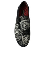 Load image into Gallery viewer, Dolce &amp; Gabbana Black Floral Slippers Men Loafers Dress Shoes
