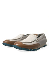 Load image into Gallery viewer, Dolce &amp; Gabbana White Brown Leather Slip On Men Moccasin Shoes
