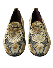 Load image into Gallery viewer, Dolce &amp; Gabbana Gold Velvet Brocade Smoking Slipper Dress Shoes
