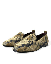 Load image into Gallery viewer, Dolce &amp; Gabbana Gold Velvet Brocade Smoking Slipper Dress Shoes
