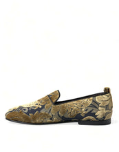 Load image into Gallery viewer, Dolce &amp; Gabbana Gold Velvet Brocade Smoking Slipper Dress Shoes
