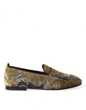 Load image into Gallery viewer, Dolce &amp; Gabbana Gold Velvet Brocade Smoking Slipper Dress Shoes
