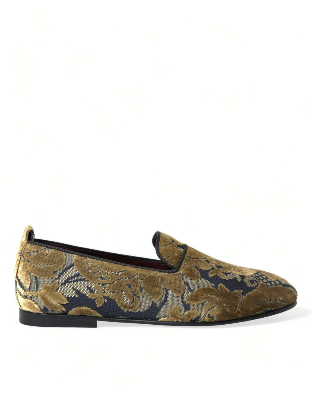 Dolce & Gabbana Gold Velvet Brocade Smoking Slipper Dress Shoes