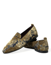 Load image into Gallery viewer, Dolce &amp; Gabbana Gold Velvet Brocade Smoking Slipper Dress Shoes
