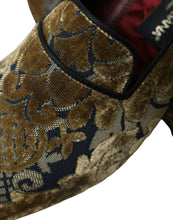 Load image into Gallery viewer, Dolce &amp; Gabbana Gold Velvet Brocade Smoking Slipper Dress Shoes
