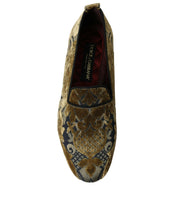 Load image into Gallery viewer, Dolce &amp; Gabbana Gold Velvet Brocade Smoking Slipper Dress Shoes
