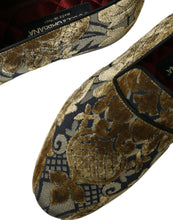 Load image into Gallery viewer, Dolce &amp; Gabbana Gold Velvet Brocade Smoking Slipper Dress Shoes
