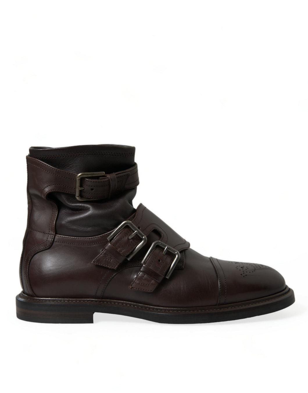 Dolce & Gabbana Brown Leather Straps Ankle Boots Shoes