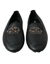 Load image into Gallery viewer, Dolce &amp; Gabbana Black Leather Crystal Embellished Loafers Dress Shoes
