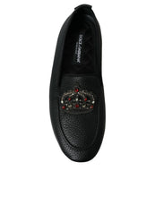 Load image into Gallery viewer, Dolce &amp; Gabbana Black Leather Crystal Embellished Loafers Dress Shoes
