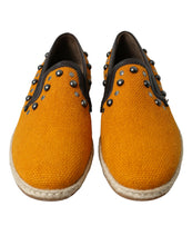 Load image into Gallery viewer, Dolce &amp; Gabbana Orange Linen Leather Studded Loafers Shoes
