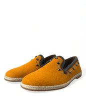 Load image into Gallery viewer, Dolce &amp; Gabbana Orange Linen Leather Studded Loafers Shoes
