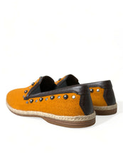 Load image into Gallery viewer, Dolce &amp; Gabbana Orange Linen Leather Studded Loafers Shoes
