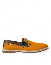 Load image into Gallery viewer, Dolce &amp; Gabbana Orange Linen Leather Studded Loafers Shoes
