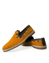 Load image into Gallery viewer, Dolce &amp; Gabbana Orange Linen Leather Studded Loafers Shoes
