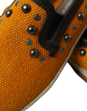 Load image into Gallery viewer, Dolce &amp; Gabbana Orange Linen Leather Studded Loafers Shoes
