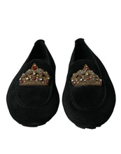 Load image into Gallery viewer, Dolce &amp; Gabbana Black Leather Crystal Crown Loafers Shoes
