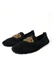 Load image into Gallery viewer, Dolce &amp; Gabbana Black Leather Crystal Crown Loafers Shoes
