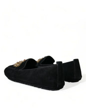 Load image into Gallery viewer, Dolce &amp; Gabbana Black Leather Crystal Crown Loafers Shoes
