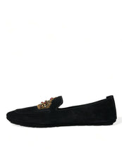 Load image into Gallery viewer, Dolce &amp; Gabbana Black Leather Crystal Crown Loafers Shoes
