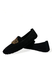 Load image into Gallery viewer, Dolce &amp; Gabbana Black Leather Crystal Crown Loafers Shoes
