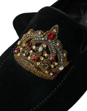 Load image into Gallery viewer, Dolce &amp; Gabbana Black Leather Crystal Crown Loafers Shoes
