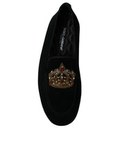 Load image into Gallery viewer, Dolce &amp; Gabbana Black Leather Crystal Crown Loafers Shoes
