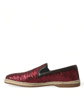 Load image into Gallery viewer, Dolce &amp; Gabbana Red Sequined Loafers Slippers Men Shoes
