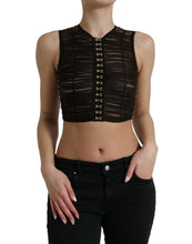 Load image into Gallery viewer, Dolce &amp; Gabbana Brown Embellished Nylon Stretch Cropped Top
