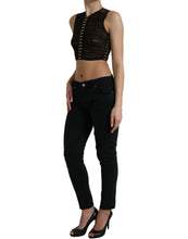 Load image into Gallery viewer, Dolce &amp; Gabbana Brown Embellished Nylon Stretch Cropped Top
