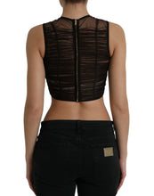 Load image into Gallery viewer, Dolce &amp; Gabbana Brown Embellished Nylon Stretch Cropped Top
