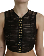 Load image into Gallery viewer, Dolce &amp; Gabbana Brown Embellished Nylon Stretch Cropped Top
