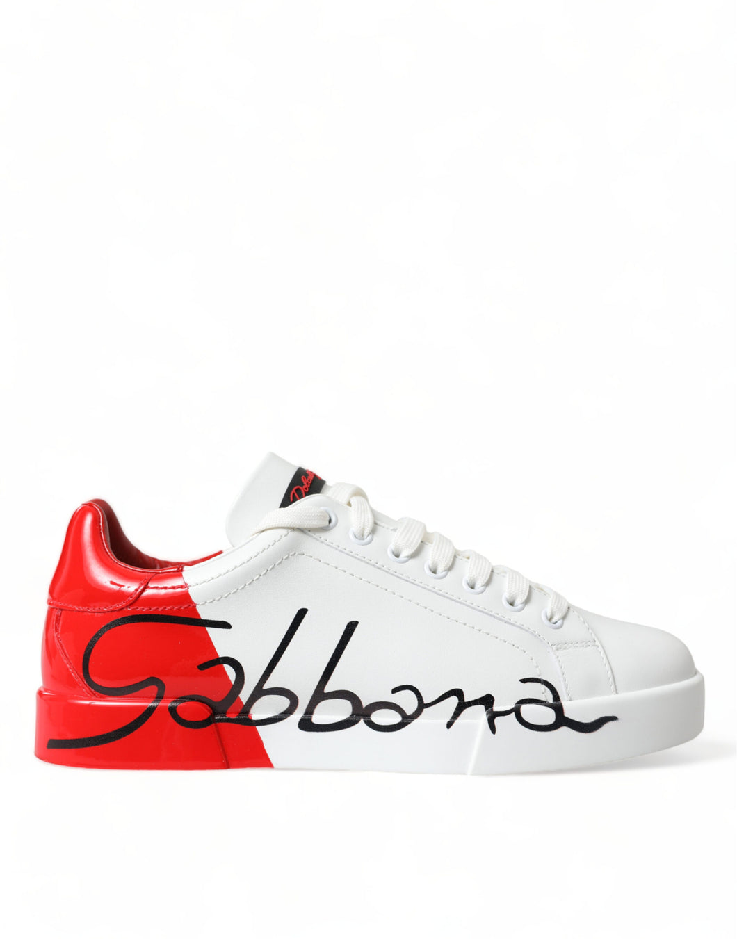 Dolce & Gabbana White Red Leather Logo Low Top Sneakers Men Shoes