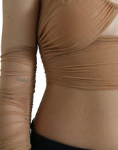 Load image into Gallery viewer, Dolce &amp; Gabbana Brown Nylon Stretch Open Shoulder Cropped Top
