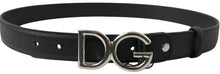Load image into Gallery viewer, Dolce &amp; Gabbana Black Leather Silver Logo Metal Buckle Belt
