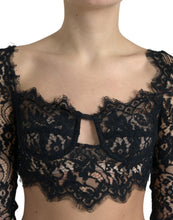 Load image into Gallery viewer, Dolce &amp; Gabbana Black Nylon Floral Lace Bustier Cropped Top
